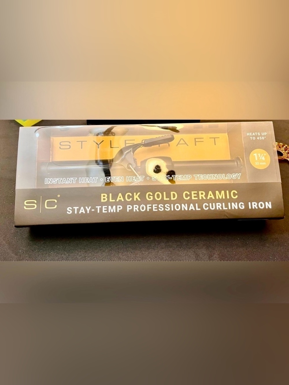 StyleCraft Black Gold Ceramic Stay-Temp Professional 1.25" Curling Iron SCSC125B
